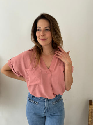 Old pink pocket blouse