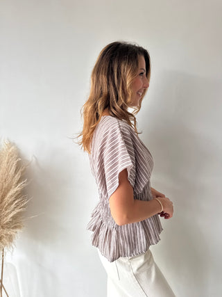 Brown striped peplum top