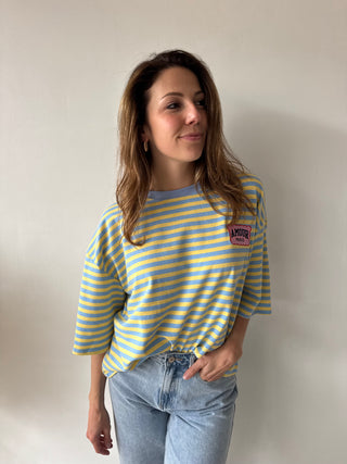 Blue yellow striped amour t-shirt
