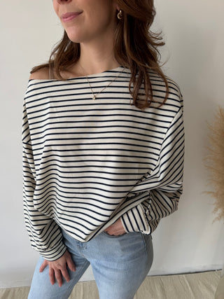 Navy stripes asymmetric top