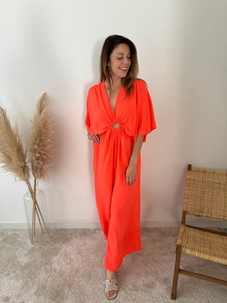 Coral flowy jumpsuit