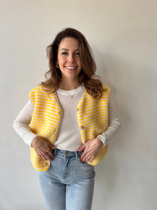 Yellow striped teddy bodywarmer