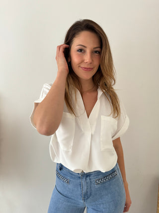 White pocket blouse