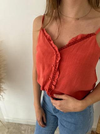 Lace details terracotta top