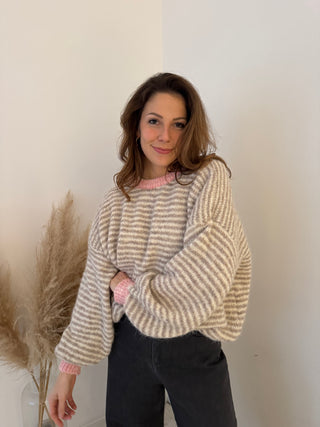 Light pink taupe striped knit