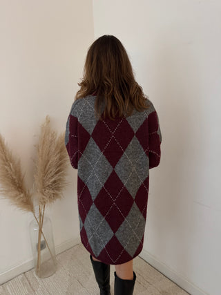 Burgundy grey argyle sweater dress