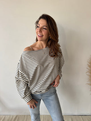 Navy stripes asymmetric top