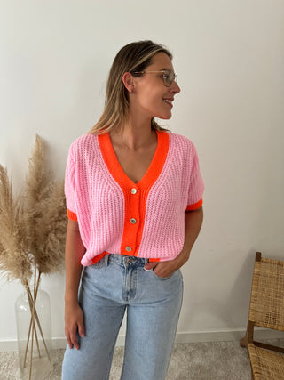 Super soft pink orange button knit