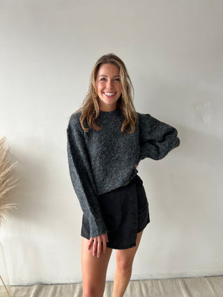 Black denim skort