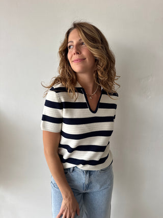 Navy white striped top