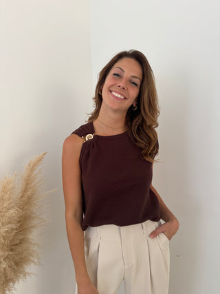 Gold detail brown top