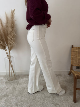 White denim wide jeans