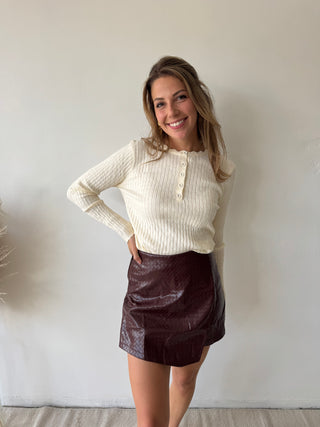 Burgundy leather skort