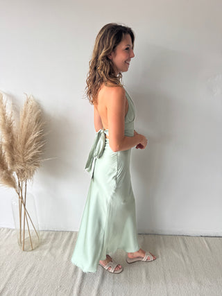 Mint satin maxi dress