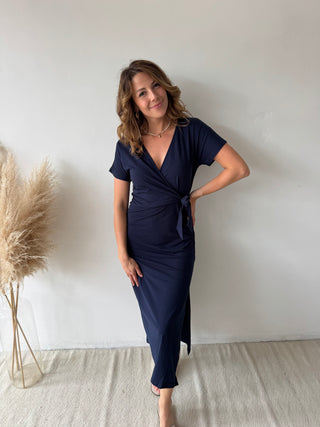 Navy knot split dress