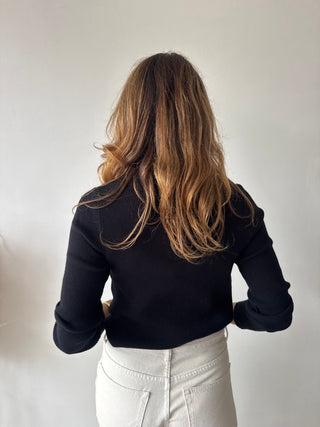 Gold buttons black ribbed top