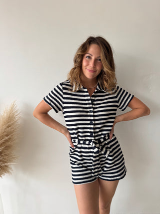 Navy striped playsuit