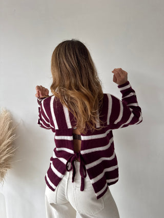 Burgundy striped knot knit