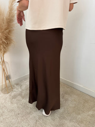 Brown silk maxi skirt