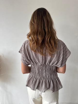 Brown striped peplum top