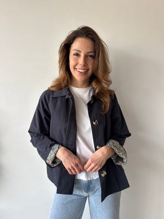 Flower detail navy trench jacket
