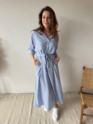 Blue striped maxi dress