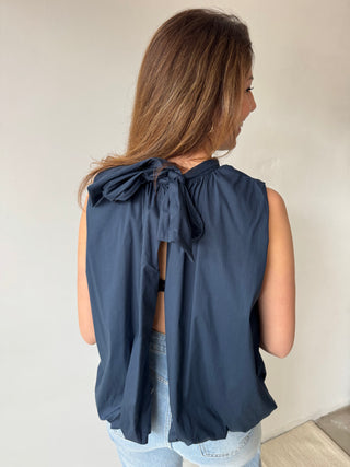Open back navy bow top