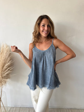 Blue linen top