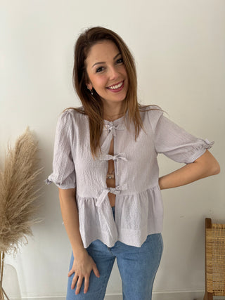 Bow vichy lila blouse