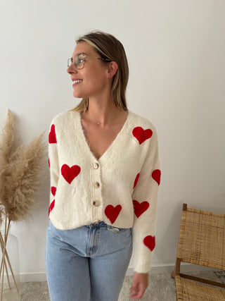 Red hearts button knit