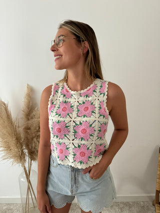 Pink flowers crochet top