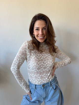 Beige flowered longsleeve top