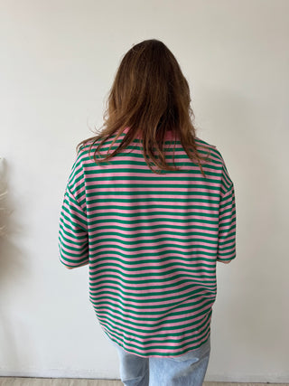 Pink green striped t-shirt