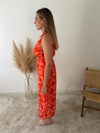 Orange flowers halter dress