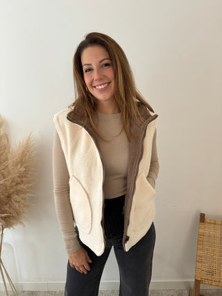 Reversible beige brown bodywarmer