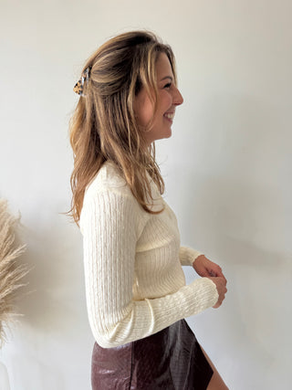 Soft beige ribbed knit top