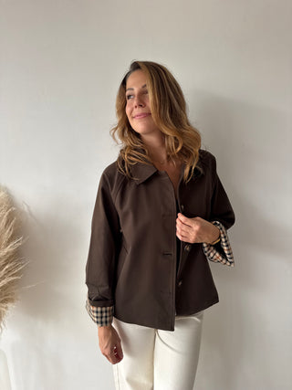 Brown checked trench jacket