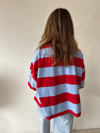 Blue red striped top