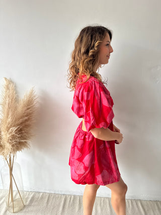 Pink red cut out dress