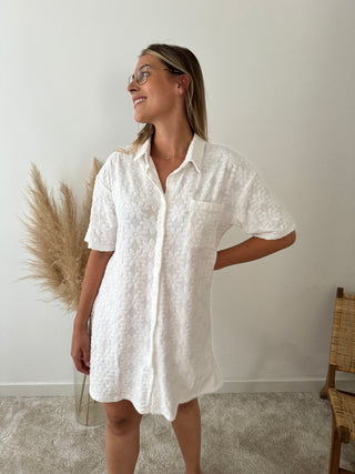 White flowes shirt dress