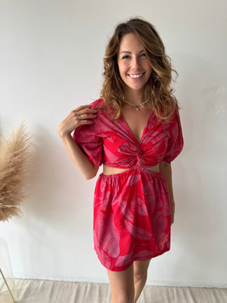 Pink red cut out dress