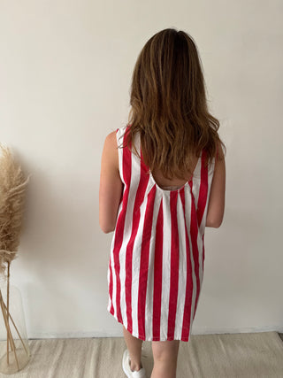 Red striped denim dress