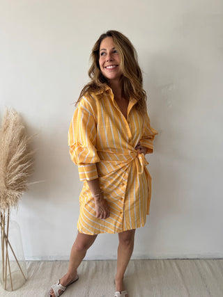 Yellow knot shirt dress