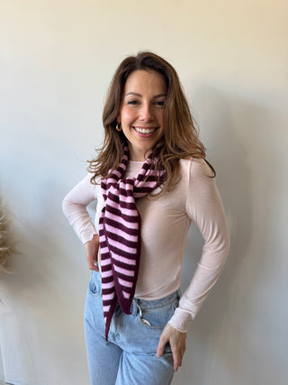 Burgundy pink striped scarf