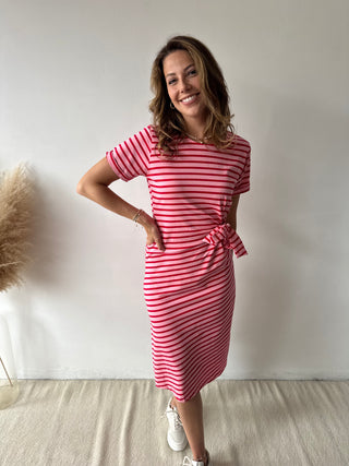 Fuchsia pink striped knot dress