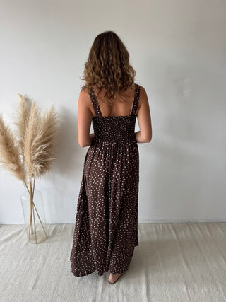 Brown polka maxi dress