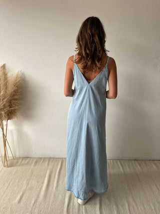 Red hearts blue denim dress