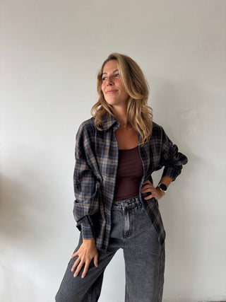 Brown blue checked shirt
