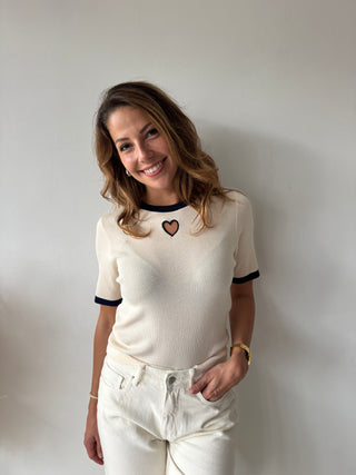 Heart detail beige top