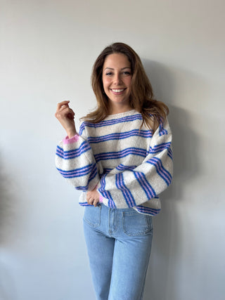 Pink detail blue striped knit